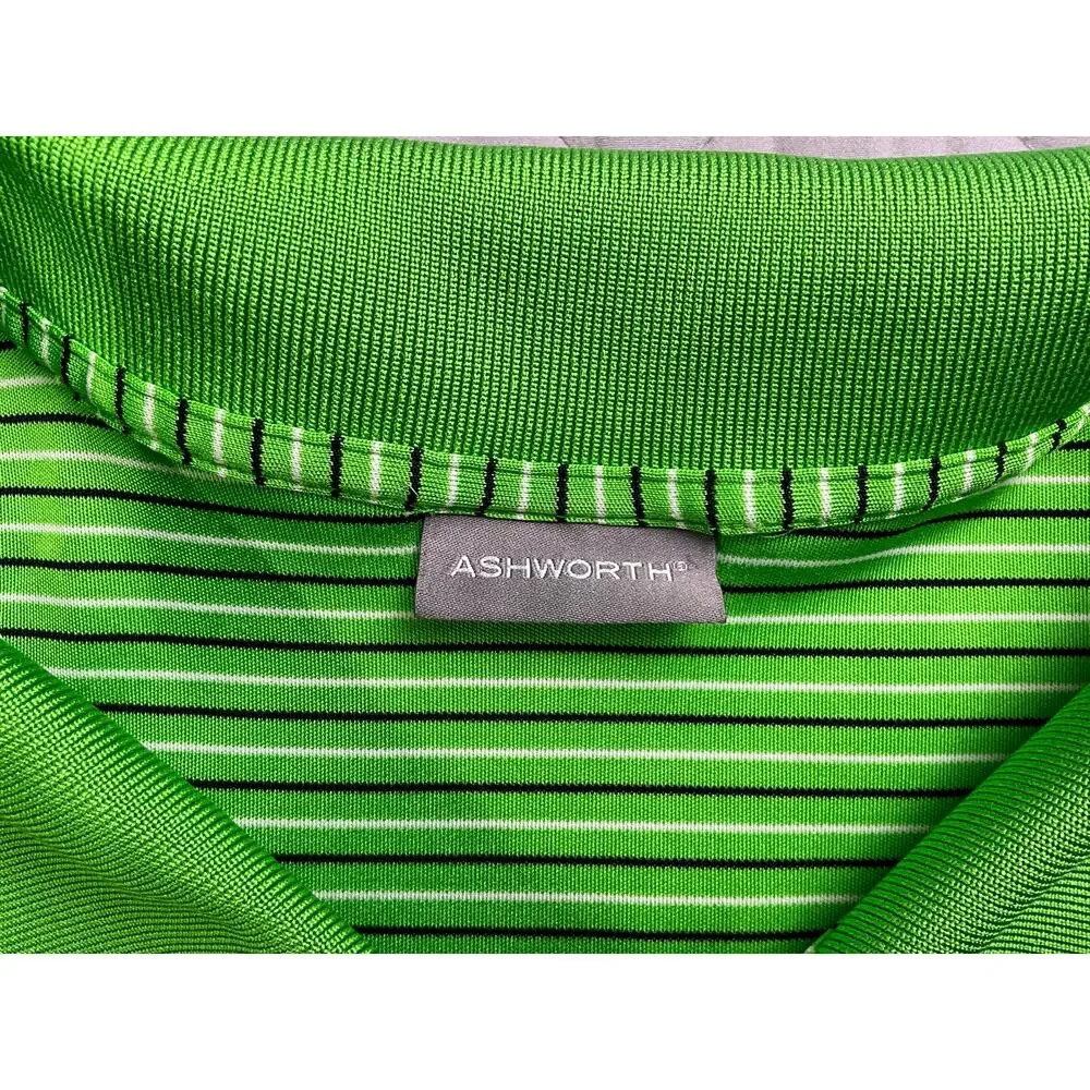 Men's Ashworth Golf Polo Activewear 3XL Green White Black Pin Stripe - Picture 4 of 13